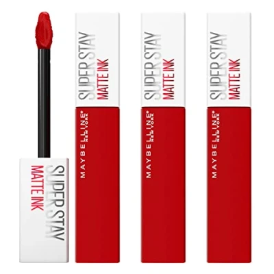 Immagine di Maybelline New York SuperStay Matte Ink Tinta Labbra Colore 340 Exhilarator con Durata di 16 Ore 3 Rossetti Applicatore a Punta