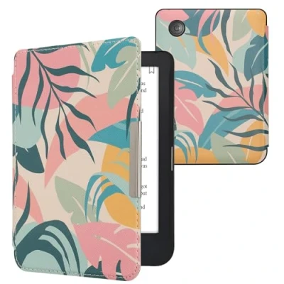 Immagine di kwmobile Custodia eReader Compatibile con Kobo Clara 2E Cover eBook Reader Flip Case rosa/giallo/verde Giungla Tropicale