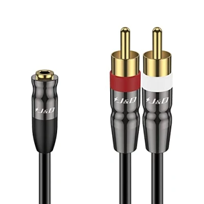 Immagine di J&amp;D Cavo Audio da 3,5 mm a Doppio RCA, Guscio in Rame Placcato Oro Adattatore per Stereo Femmina 2 RCA Maschio, 1.8 Meter