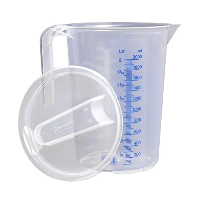 Immagine di hünersdorff Misurino in plastica 2l con coperchio polipropilene (PP) infrangibile e lavabile lavastoviglie manico aperto scala blu