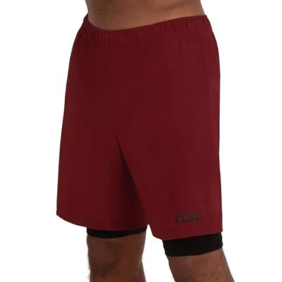 Immagine di TCA Ultra Pantaloncini Uomo Palestra 2 in 1 Sportivi da Corsa Running Shorts con Pantaloncino a Compressione Interno Rosso/Nero (Tasca Posteriore), M