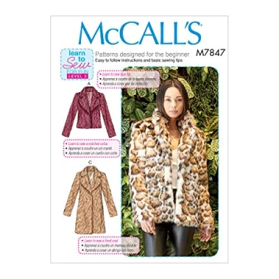 Immagine di The McCall Pattern Company McCall&#039;s M7847OSZ Learn to Sew Cartamodello per Cappotto da Donna, Lunghezza Vita e Coscia, Taglie X, XS s m l XL, Misura unica