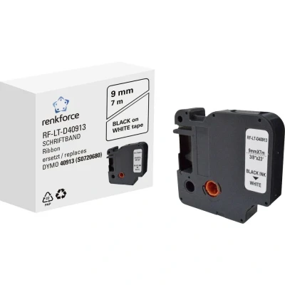 Immagine di Cassetta nastro Renkforce RF LT D40913 Compatibile sostituisce DYMO D1 40913 9 mm Colore Nastro: Bianco carattere: Nero 7 m