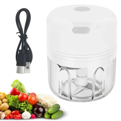Immagine di Baxcdyswe Tritatutto da Cucina Elettrico 250ml, Mini Frullatore Elettrico, USB Multi Ricaricabile, 3 Lame in Acciaio Inox, Portatile Piccolo per Carne, Frutta, Aglio (Bianco)