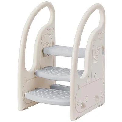 Immagine di Onasti Scaletta gradini, Sgabello a tre gradini per bambini, Sedile Addestramento WC, Bagno Multifunzione, Regolabile in Altezza, Funzione Antiscivolo (Grigio)