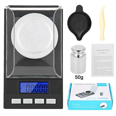 Immagine di bilancia digitale Milligram per gioielli, display a LED, ad alta precisione 0.001g, gioielli tascabile con calibrazione, pinzette e piatti di pesata