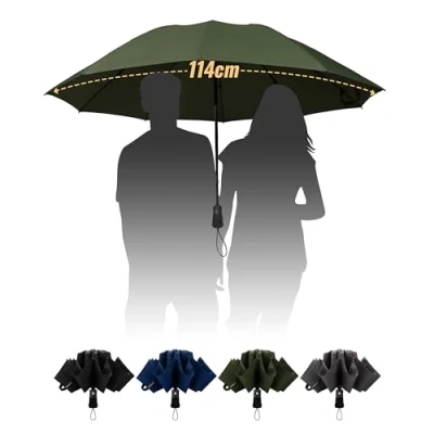 Immagine di Chakipee Ombrello Pieghevole Compatto Pioggia Verde Automatico Grande Ombrelli Antivento Robusto Inverso Portatile Uomo Donna da Viaggio Resistenti Teflon 210T 10 Stecche