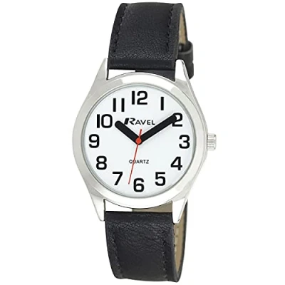 Immagine di Ravel Orologio Donna Super Audace Cinturino di Aiuto alla vista con Grandi Numeri Quadrante Bianco/Colore Argento/Nero