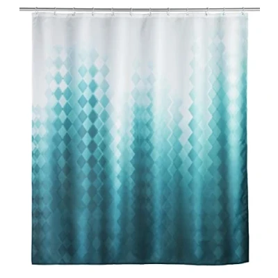Immagine di WENKO tenda per doccia Tullin, 180 x 200 cm, in 100% poliestere con occhielli metallo e banda peso gomma vasca, idrorepellente lavabile, inclusi 12 anelli bianchi