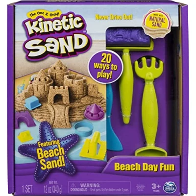 Immagine di Kinetic Sand, Beach Day Fun Playset with Castle Molds, Tools, And 12 oz. of for Ages 3 Up