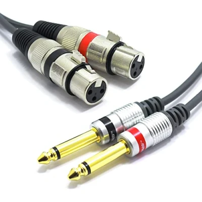 Immagine di VITALCO Cavo Dual XLR Femmina a 2x Jack 6.3mm Mono per Microfono 3m Doppio 6.3 TS Maschio 3 Pin Connettore Adattatore Audio