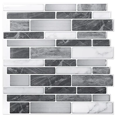 Immagine di Art3d Set di 10 pezzi, Piastrelle da parete autoadesive, adesive nere e grigie con motivo marmo per cucina, aspetto marmo,bagno, effetto mosaico, 30x30cm