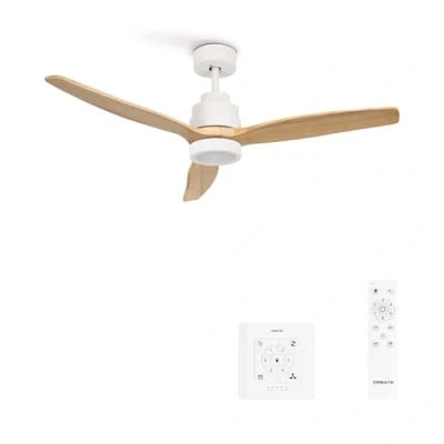 Immagine di CREATE / WINDSTYLANCE/Ventilatore da soffitto con luce LED regolabile comando e controller parete, motore DC bianco/40 W, silenzioso, Ø132 cm, 6 velocità, timer, estate inverno, doppia altezza