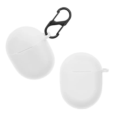 Immagine di kwmobile Custodia Silicone Cuffie Compatibile con Google Pixel Buds A Series Cover Porta Auricolari Moschettone Case bianco