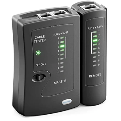 Immagine di deleyCON Tester per Cavi di Rete RJ11 RJ12 RJ45 ISDN LAN Cavo Patch CAT6 CAT7 CAT8 Cablaggio Nero