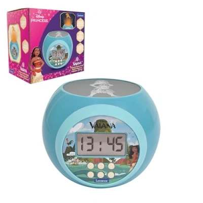 Immagine di Lexibook, Disney Vaiana Oceania, Sveglia a proiettore con funzione snooze, luce notturna timer, schermo LCD, batteria, Blu, RL977VN