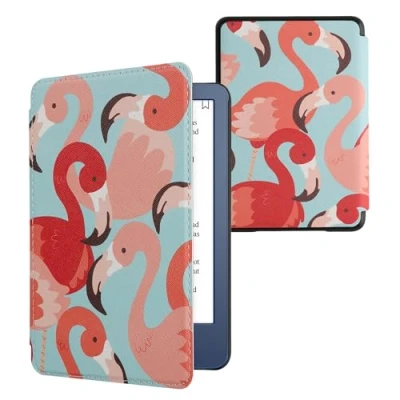 Immagine di kwmobile Custodia eReader Compatibile con Amazon Kindle (2022/2024) Cover eBook Reader Flip Case fucsia/rosa/rosso Fenicotteri