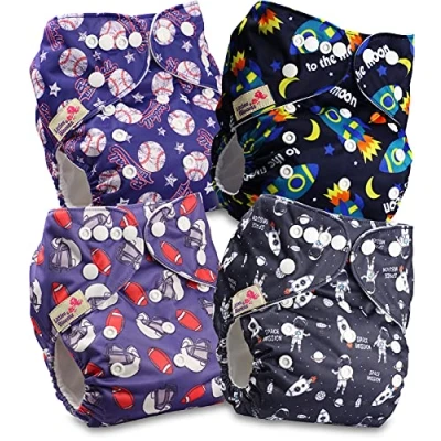 Immagine di Littles and Bloomz FLP2 0402 Pannolino lavabile per bambini, riutilizzabile, con bottoni a pressione standard, confezione da 4 pannolini