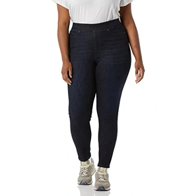 Immagine di Amazon Essentials Jeggings Pull On Elasticizzati A Vita Media (Disponibili in Taglie Forti) Donna, Nero Lavato, 52 Lungo