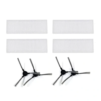 Immagine di T/F per Vileda VR 102 / 201 303 Parti di Ricambio, Lavabile 4 Filtri HEPA + Spazzole Laterali Accessori Kit Robot Aspirapolvere
