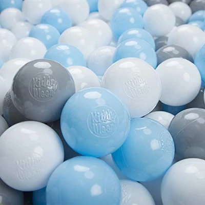Immagine di KiddyMoon 100/6Cm ∅ 6CM Palline Morbide Colorate per Piscina Bambini Fatto in EU, Grigio/Bianco/Azzurro
