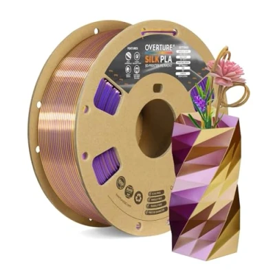 Immagine di OVERTURE Filamento Seta PLA Doppio Colore 1.75mm per Stampante 3D, 1kg Bobina(2.2lbs), Precisione Dimensionale +/ 0.03 mm 3D Printer (Seta Viola Oro)