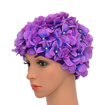 Immagine di Medifier Cappellini da bagno vintage con petali floreali retrò per donne viola