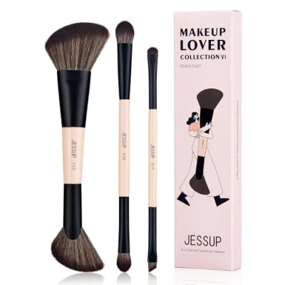 Immagine di Jessup pennelli Make up trucco viaggio 6 in 3 pennello contouring doppia faccia ombretto estremità eyeliner set multifunzionali Peach Dust T507