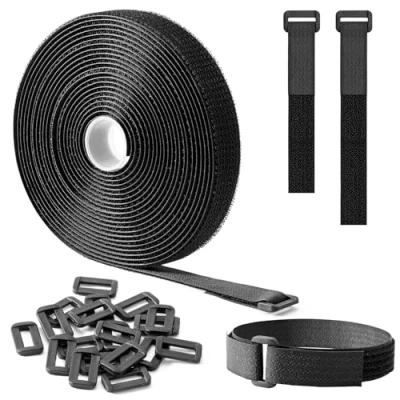 Immagine di Trilancer Fascette Fermacavi Riutilizzabili 5m x 2cm con 25 Fibbie, Nero Cinghie e Nastro Adesivo a Strappo per Organizzare Cavi, Zaino, Tubi Flessibili,