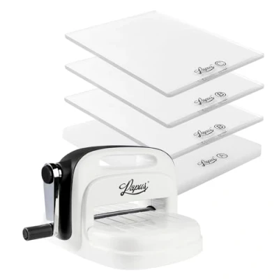 Immagine di Papus Macchina per goffratura e punzonatura, incl. 4 piastre in plastica, fai da te con carta cartone, scrapbooking