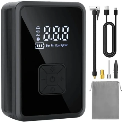 Immagine di Oasser Mini Compressore Aria Portatile Auto, 150PSI Gonfia Auto Bici con Schermo LCD Digitale e Torcia LED per Auto/Moto/Bicicletta/Pallacanestro