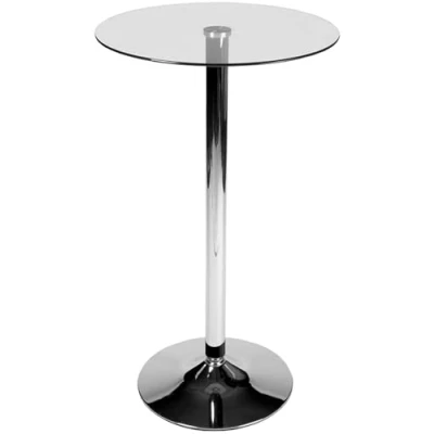 Immagine di CLP Tavolo In Vetro Rotondo Di Sicurezza Ø 60 CM, H 70 CM I Bar Con Piedistallo Metallo Cromato Tavolino Appoggio Moderno, Colore:vetro trasparente