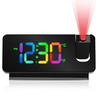 Immagine di Sveglia Digitale con Proiezione, Proiettore Soffitto a 180, Orologio Temperatura, Data, 12/24 ore, Funzionamento USB, per la Camera da Letto