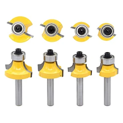 Immagine di DingGreat 4 Pezzi 1/4&quot; Gambo Router Bit Set, Round Over angolo arrotondamento Edge forming Roundover lavorazione del legno Fresa Tools 5/16&quot; 3/16&quot; 1/8&quot; Radius