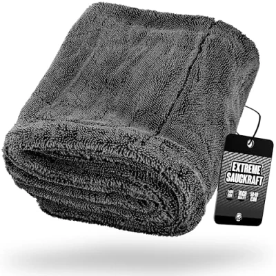 Immagine di Nuke Guys Gamma Dryer XXL panno di asciugatura ultra assorbente 1400GSM grigio 50x80cm senza pelucchi, fibre morbide e arrotondate, graffi, extra large, in microfibra premium per auto