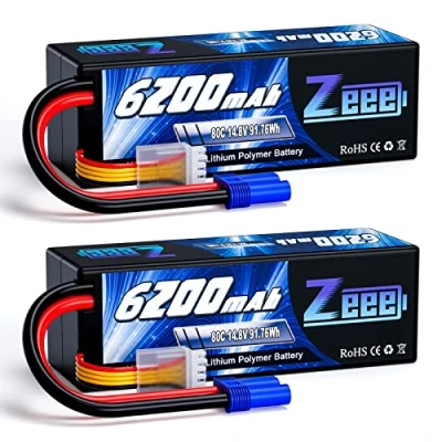 Immagine di Zeee 4S Lipo Batteria 14,8V 80C 6200mAh RC Hardcase con Connectore EC5 Spina per Evader BX Veicolo Auto LKW Truggy Nave Modells Hobby (2 pezzi)