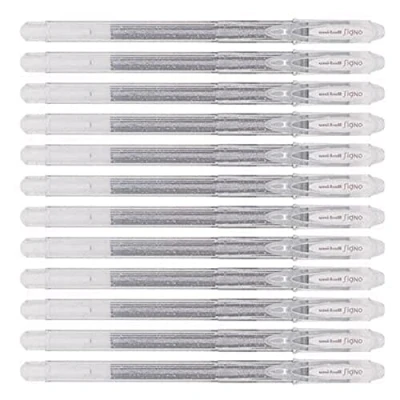 Immagine di Uni Ball Signo um120sp Ar Roller Inchiostro Gel Glitter 0,7 mm argento Set di 12