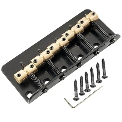 Immagine di Musiclily Pro 18mm Classico Standard Ponte Basso Elettrico 5 Corde con Selle in Ottone e Piastra Acciaio per Precision Jazz Bass, Nero