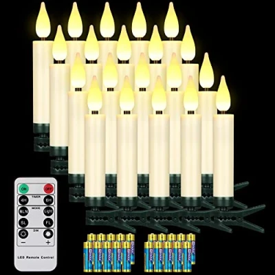 Immagine di yunsheng 20 candele a LED per albero di Natale, senza fili, con timer distanza, fiamma, batteria, IP64 (include batterie)