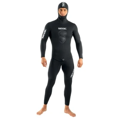 Immagine di Seac Royal, muta in neoprene da 7 mm per apnea e pesca subacquea, salopette giacca con cappuccio