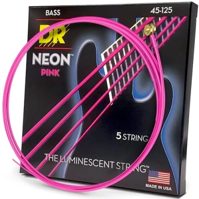 Immagine di DR Strings HI DEF NEON™ corde per basso colorate: 5 medie 45 125