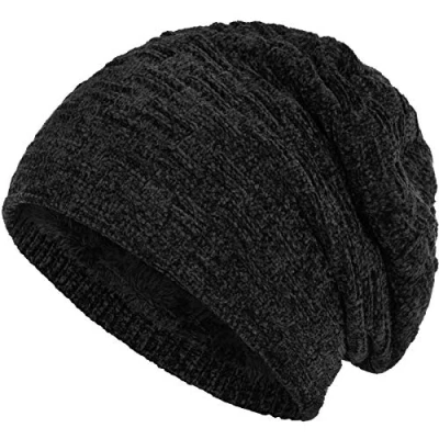 Immagine di Compagno Caldo Berretto Foderato Invernale Beanie Modello intessuto con soffice Fodera Interna in Pile, Colore:Velluto Nero