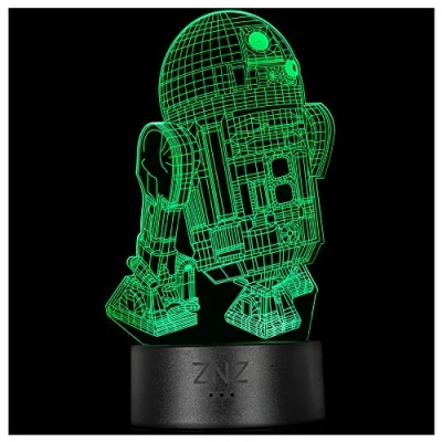 Immagine di ZNZ Lampada da notte a LED 3D 16 colori tavolo dimmerabile con telecomando per bambini, luci Illusioni ottiche arredamento (5 R2D2)