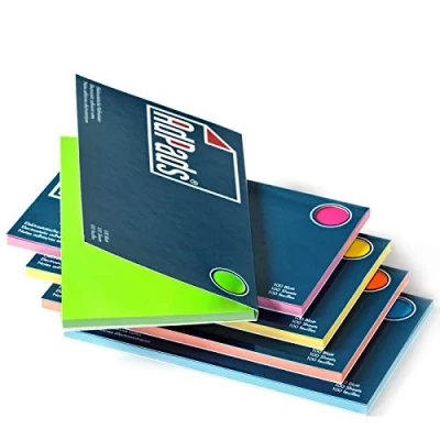 Immagine di AdPads® Carte autoadesive elettrostatiche, 175 x 100 mm, 500 fogli, set colorato, grandi note statiche, mobili e spostabili su qualsiasi superficie