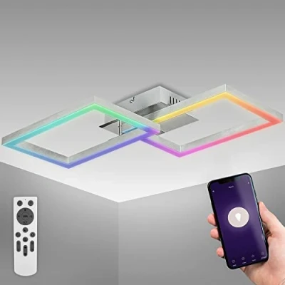 Immagine di B.K.Licht Plafoniera LED soffitto moderna, compatibile con Alexa &amp; Google Home, App e telecomando, controllo vocale, Lampadario soggiorno, cucina, bagno, camera da letto, dimmerabile, colorata RGB