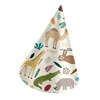 Immagine di Folat bambini 68329 Cappelli Carta Zoo Party 6 pezzi, Multicolore, 16.5 cm