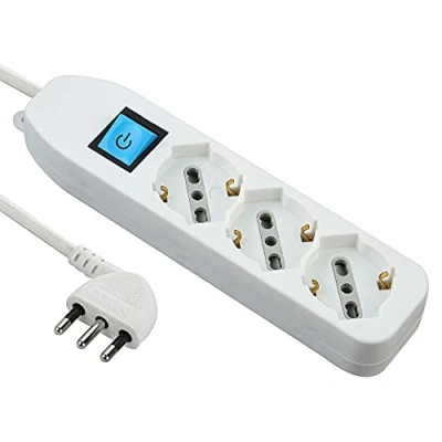 Immagine di Electraline 62090 Multipresa tripla 3 posti polivalenti (schuko + 10/16A) con interruttore cavo m bianco, Metri