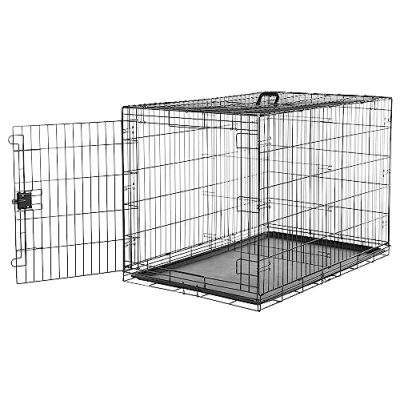 Immagine di Amazon Basics Gabbia per cani in metallo, Pieghevole,Rimovibile, con vassoio di base e sportello singolo, Nero, 122 x 76.2 82.5 cm