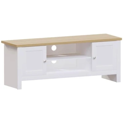 Immagine di Vida Designs Mobile TV a 2 Ante Arlington, Derivati dal Legno, Quercia, Piano in truciolare, MDF e melammina, Bianco Rovere, H 49 x L 128 P 39 cm Circa