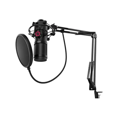 Immagine di KROM Kit Microfono Streaming KAPSULE NXKROMKPSL Unidirezionale con Due Condensatori a Capsula, audio 3.5mm, supporto anti shock e filtro pop, Nero